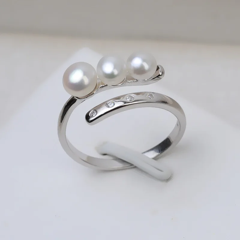 S925 Silver Adjustable Finger Ring Mountings Base Setting Findings Jewelry Accessories for 4-6mm Pearls 3pcs/lot