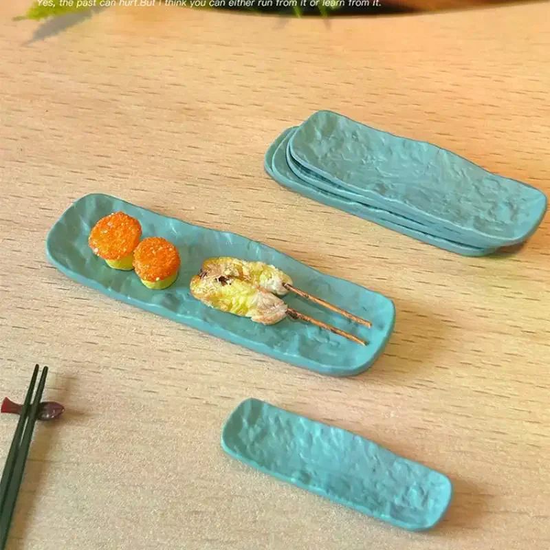 

3Pcs Mini Sushi Plate Rock Patterned Steak Plate Long Disc 1/12 Dollhouse Miniature Decorative Scene Ornaments Doll Accessories