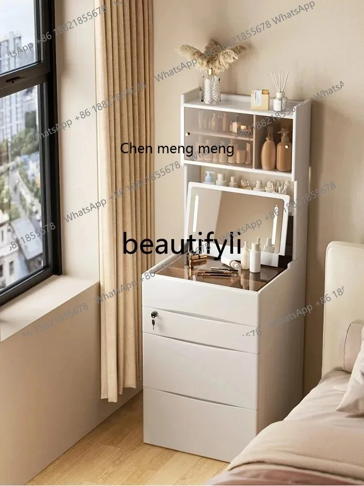 

Solid wood small bedroom modern simple makeup table small apartment mini flip bedside storage cabinet integrated