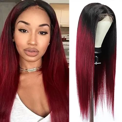 Burgundy 1B/99J Straight Peruvian Human Hair Wig 13x4 Lace Frontal Wig 99J Colored 4x4 Lace Closure Wig 180 Density 30 32inch