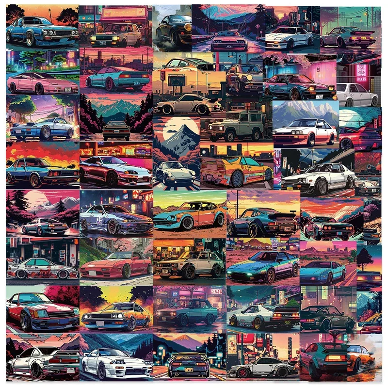 

50PCS Retro Racing Car Poster Graffiti Sticker DIY Phone Laptop Skateboard Motorcycle Bike Helmet Decorations Sticker Toys Gifts