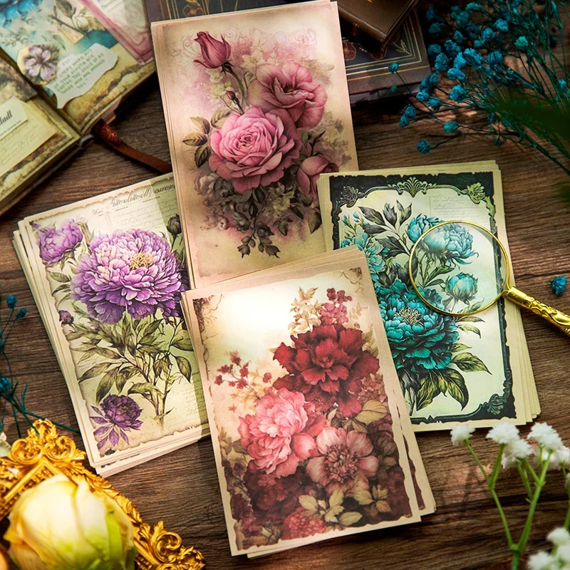 32Sheets Memo Pad Flower Parade Series Vintage Flower Handbook DIY Material Decoration Priming Cut Tag Notebooks 90*160MM