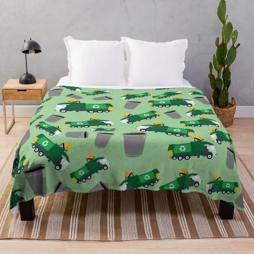 

Recycling Garbage Truck Pattern Throw Blanket Summer Cool Breathable Blanket for Sleeping