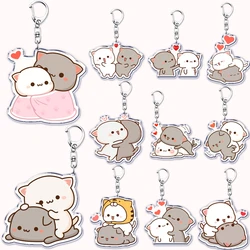 Cute Cartoon Peach and Goma Couple Cat Acrylic Keychains Ring for Accessories Bag Pendant Key Chain Jewelry Fans Lovers Gifts