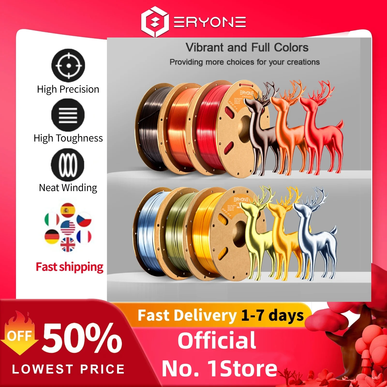 

ERYONE 1/5/10 кг ультра шелковая нить PLA премиум-класса 1,75 мм 3D-принт, доступно многоцветное, шелковая нить, 1 кг/катушка