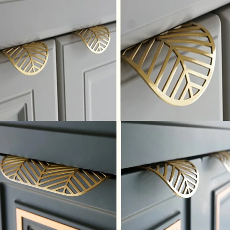 New Leaf-shaped Modern Furniture Drawer Brass Handles Furniture Wardrobe Drawer Knob Brass Door Handles