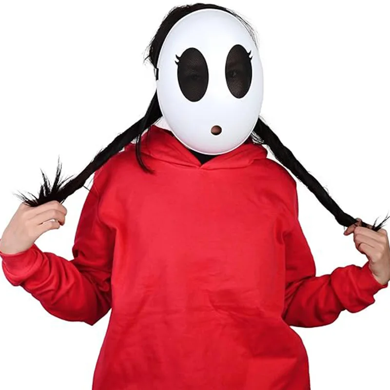 Game Bros Mario White Shy Guy Mask Full Face Anonymous Shy Guy Mask Cosplay Masquerade Mask for Kids Adult Halloween party props