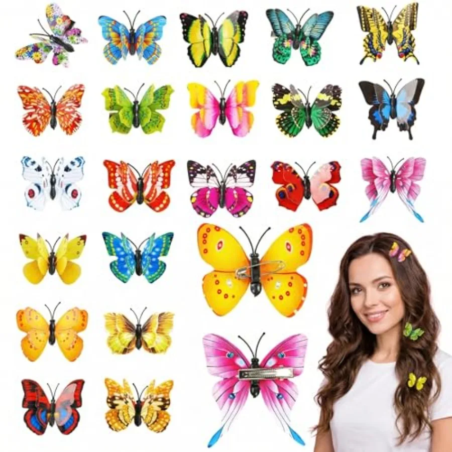 

50Pcs Butterfly Hair Clips and Pins, Colorful 4D Plastic Hair Accessories for DIY Crafts Home Decor