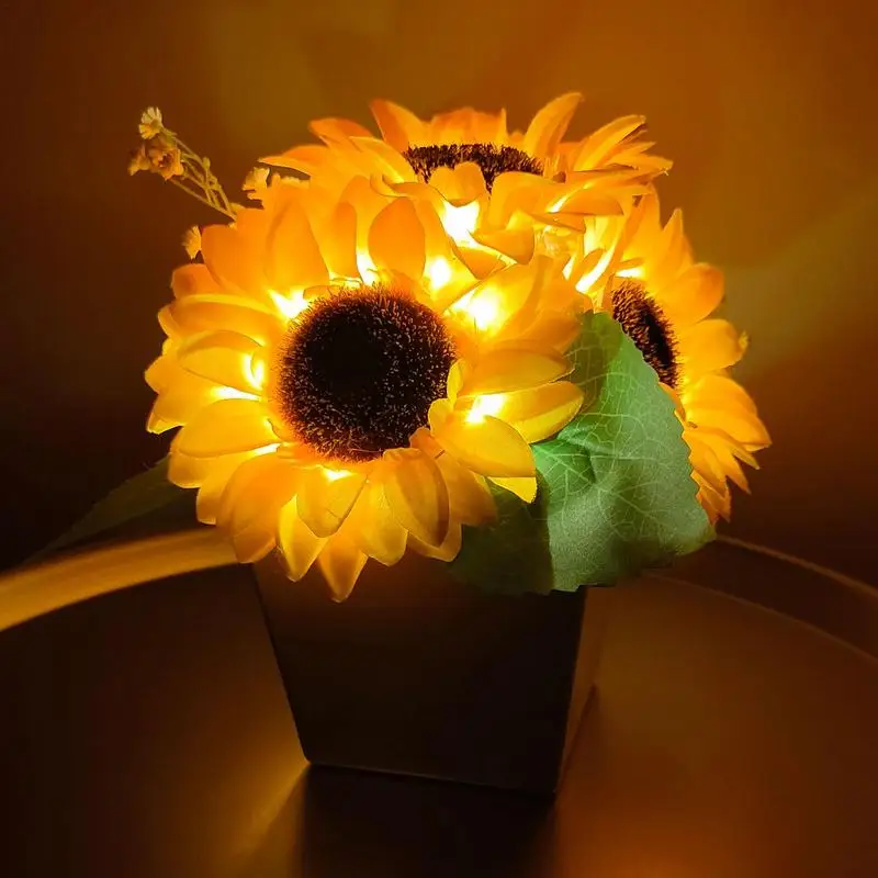 

LED Sunflower Night Light Simulation Flower Table Lamp Home Decoration Atmosphere Lamp Romantic Potted Gift for Room