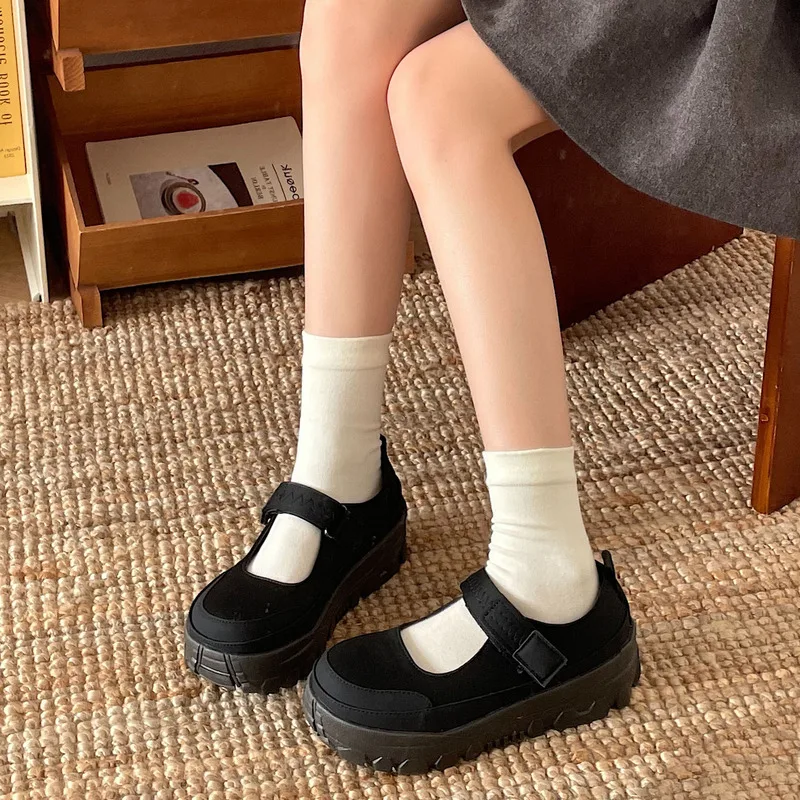 

New Spring And Autumn Korean-style Thick-soled Single Shoes With A School Style, Height-increasing Mary Jane Shoes For Women