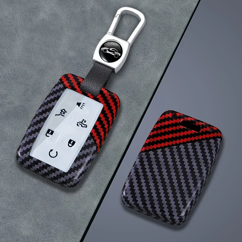 6 Buttons For GMC Yukon XL Sierra Terrain Acadia for Chevrolet Tahoe 2020 Carbon Fiber Car Remote Key Case Cover Keychain Holder