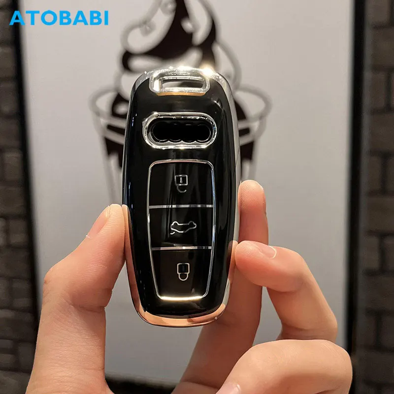 ТПУ автомобильный брелок, 3 кнопки, умный пульт дистанционного управления, крышка, брелок, держатель, аксессуар для Audi 2020 2021 2022 A8 A7 A6 E-Tron S6 S7 Q8 Q7