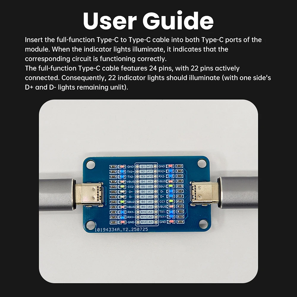 듀얼 헤드 타입-C 케이블 감지 모듈 24핀 완전 전도성 테스터(고속 충전 와이어용 LED... - 5