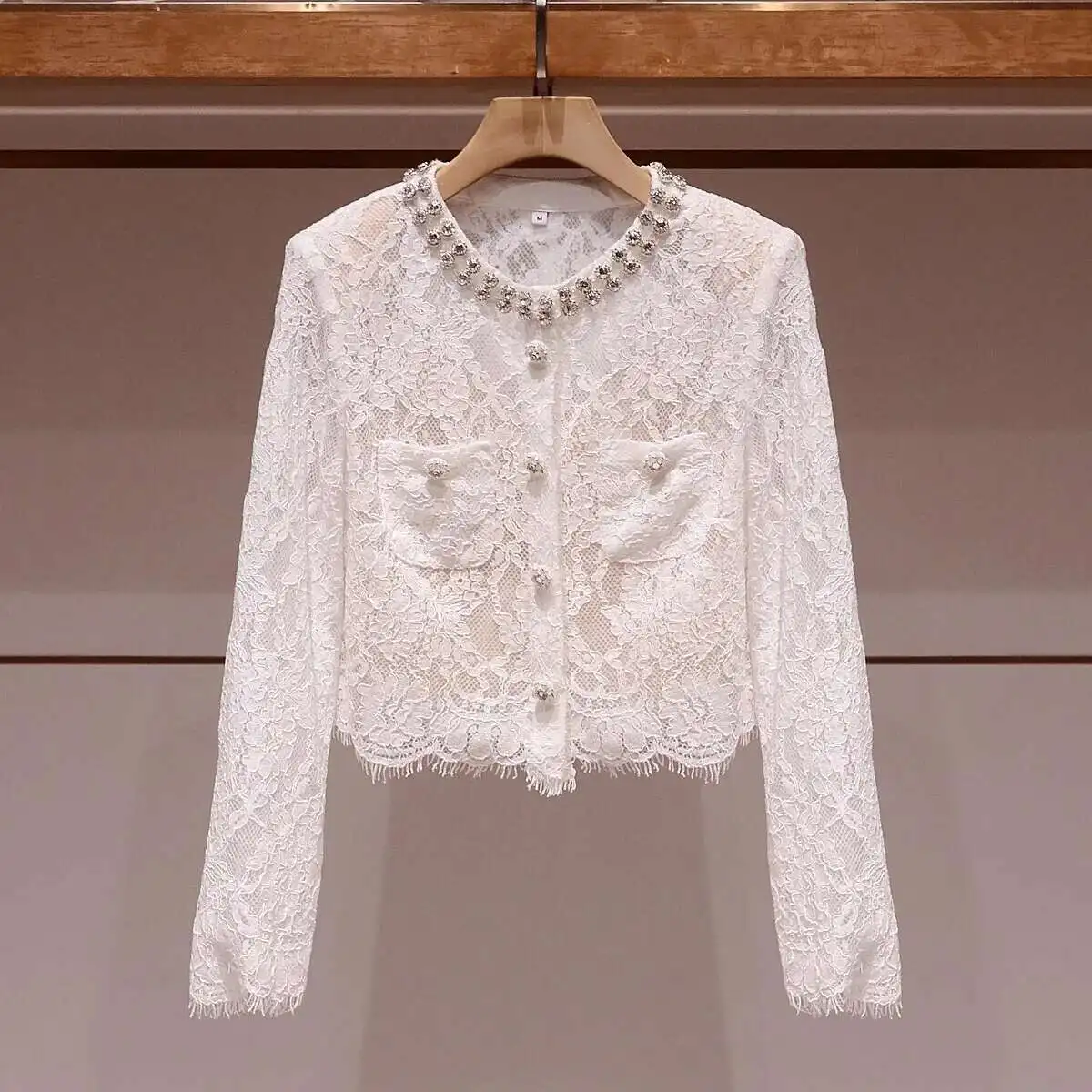 Luxury Lace Long Dresses 2 Pieces Women Skirts Sets Summer Holiday Crystal Beading White Jacket Top Hollow Out Long Skirts Suits