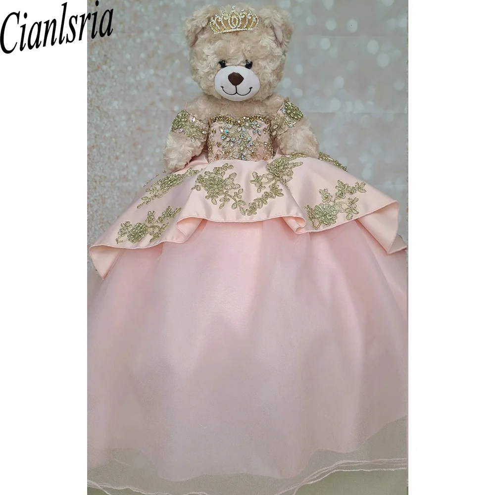 Pink  Personalized Quinceanera Teddy Bear Dress Bead Appliques Robe de bal Customized