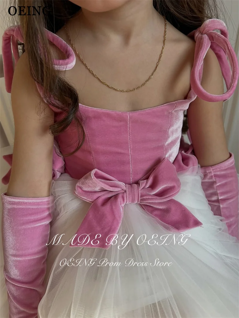 OEING Cute A-Line Flower Girl Dresses Contrast Color Velvet Knee Length Birthday Party Dress Girl Princess Dress 2026 Customized
