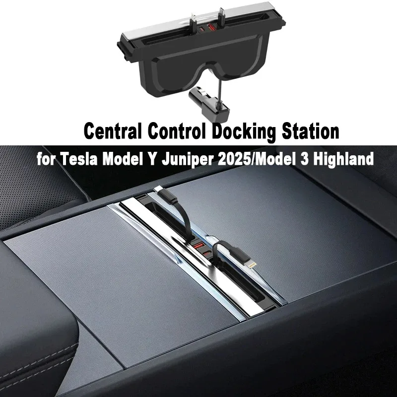 For Tesla Model 3 Y Juniper 2025 65W Quick Charger USB Shunt HUB Intelligent Docking Station Adapter Powered Splitter Extension