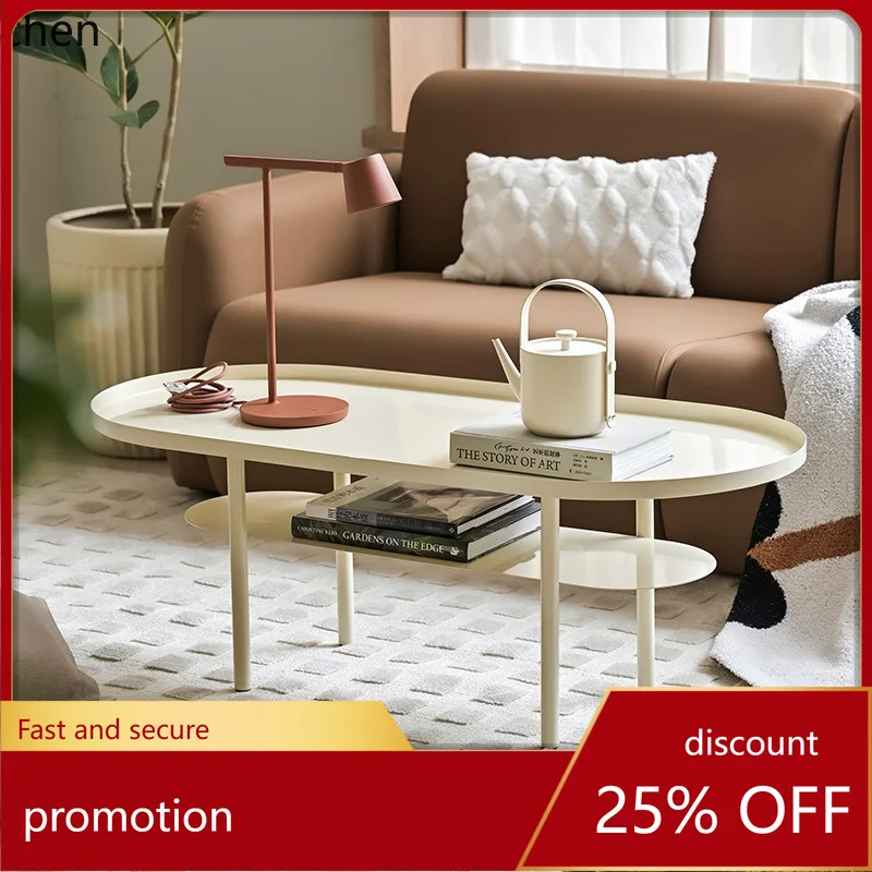 

CZ Small Apartment Coffee Table Modern Simple Living Room Tea Table Oval Double-layer Table