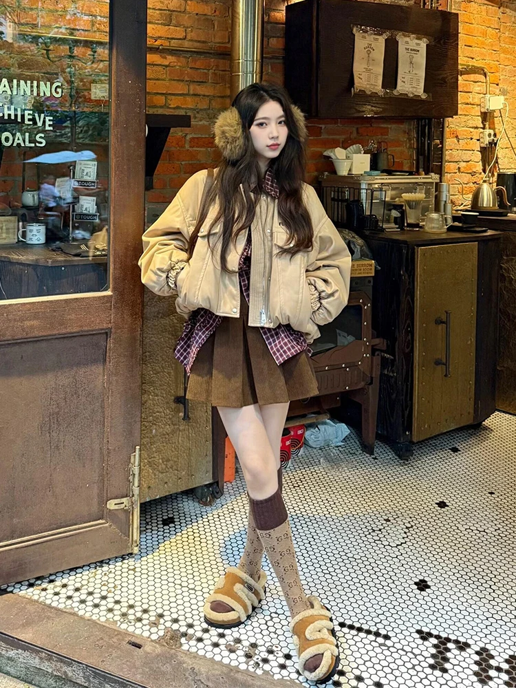 

Куртка женская Fuyan Cafe в рабочем стиле, свободная, повседневная, с короткой молнией, однотонная, с прямым подолом, универсальная, весна-осень