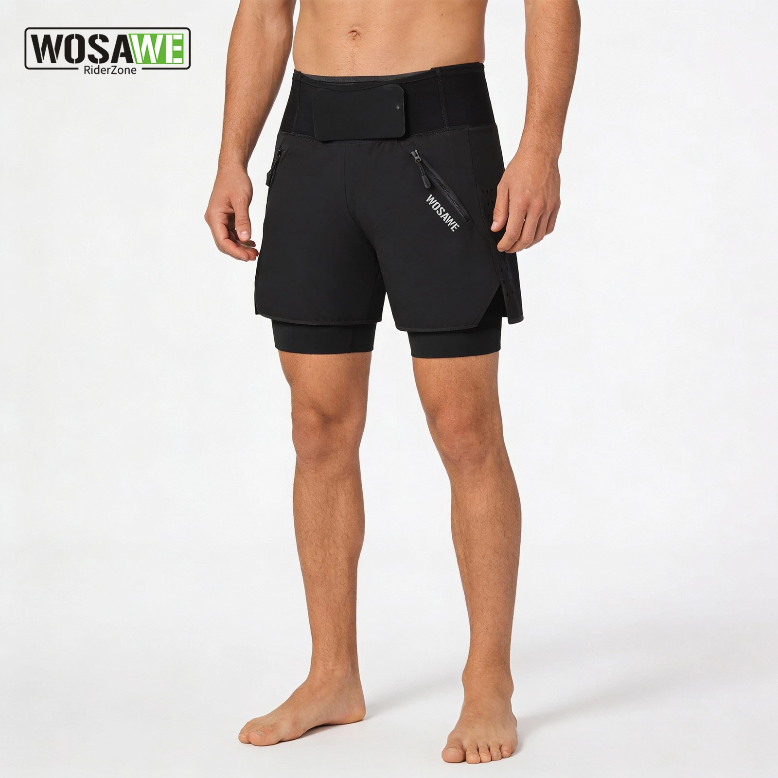 

WOSAWE Men Women 2-in-1 MTB Cycling Shorts Water-Repellent Quick Dry High Waist Mountain Bike Shorts for Outdoor Riding