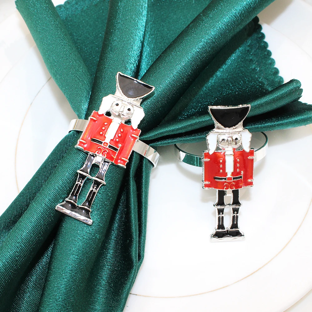 50Pcs Nutcracker Soldier Napkin Rings Christmas Napkin Holder Silver Napkin Buckles for Christmas Wedding Party Dinner Table Dec