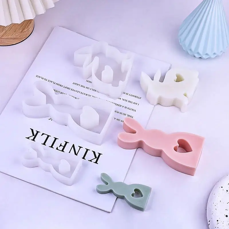 1pcs Silicone Molds Bunny Silicone Mold Easter Love bunny cute Decoration Handmade Casting Silicone Resin Concrete Molds