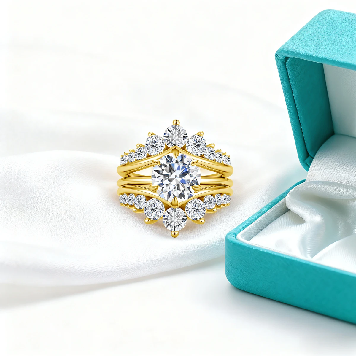 925 Sterling Silber Moissanit-Ring-Verstärker für Damen, Verlobungsring-Set, Gebogener Ehering, Brautschmuck – Detail 5
