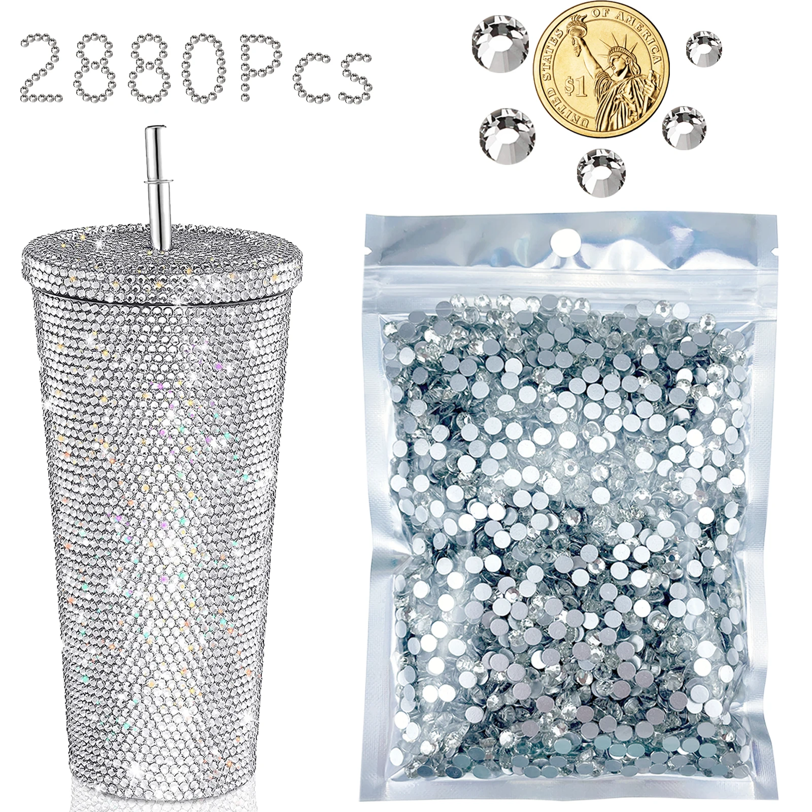2880Pcs Flat Rhinestones Bulk Transparent Rhinestones White Craft Gems Glass Rhinestones 2.8mm-4mm Silver Rhinestones for Shoes/