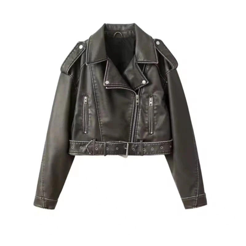 KNOW DREAM 2024 Autumn New European American Street Fashion Washed Imitation Leather Jacket Motorcycle Zipper Jacket