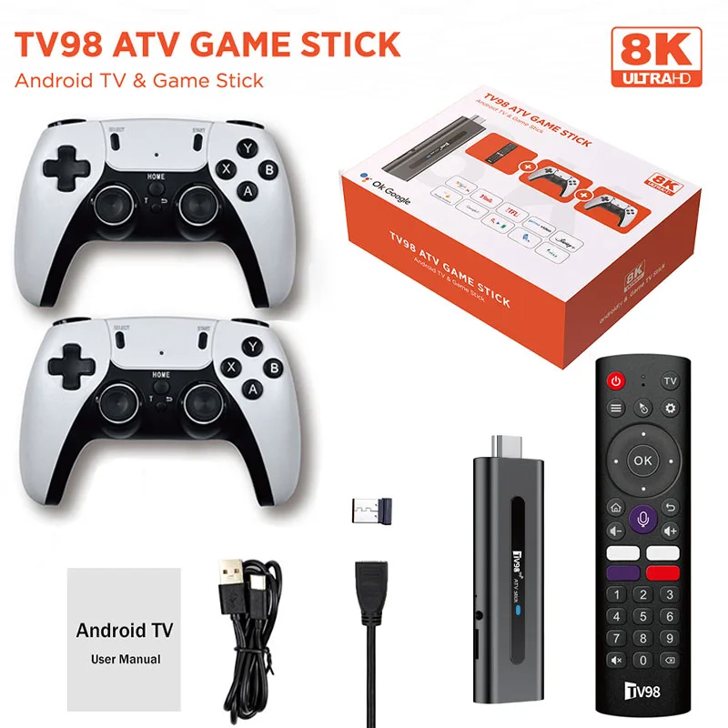 TV98 ATV Game Stick Smart Android14 H313 1080P TV & Game 2 in 1 System 2.4/5G WiFi TV Box for Google YouTube Netflix Media Player