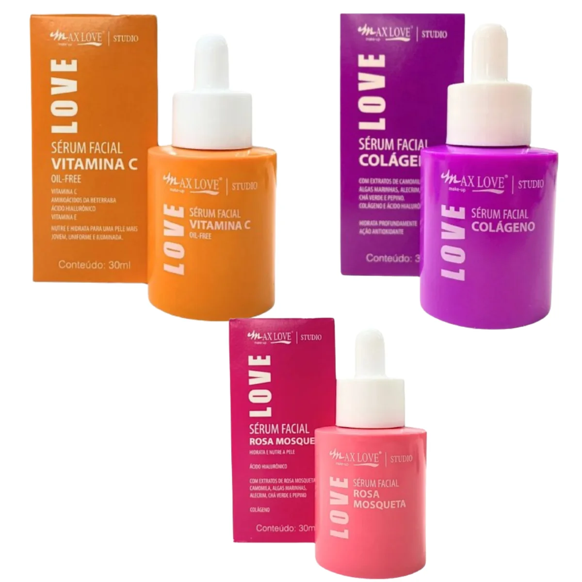 Combo 3 Face Serums Vitamin C Collagen and Rosehip