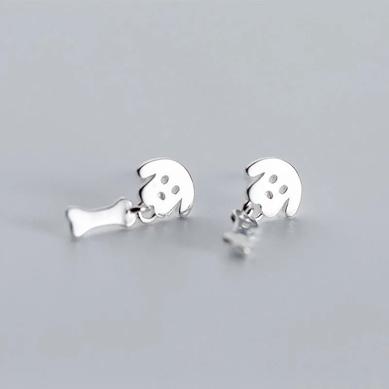 

Серьги из стерлингового серебра 925 пробы с собакой и костями, милый мультяшный дизайн, простой стильный подарок для девочек, модные серьги для женщин