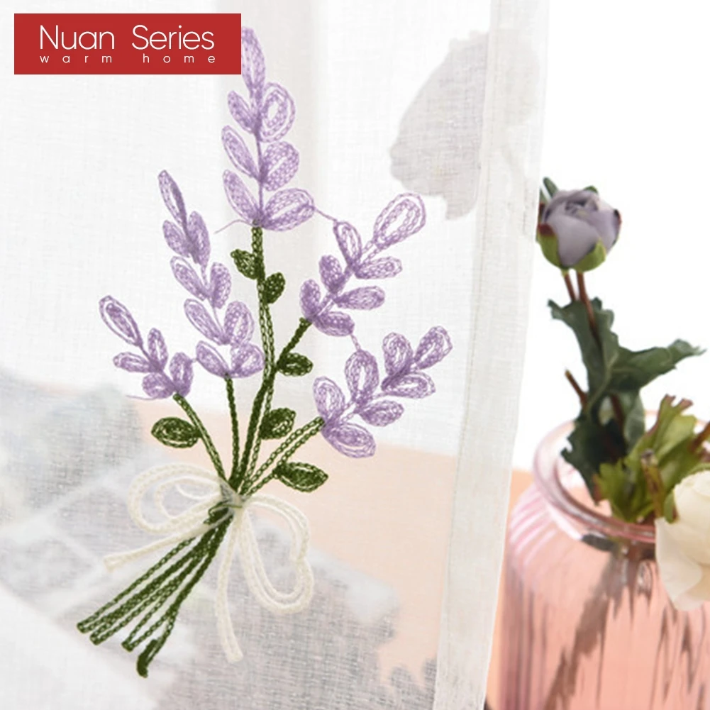 1PC Nuan Series White Embroidered Flower Tulle Sheer Window Transparent Curtain for Living Room Bedroom Decor