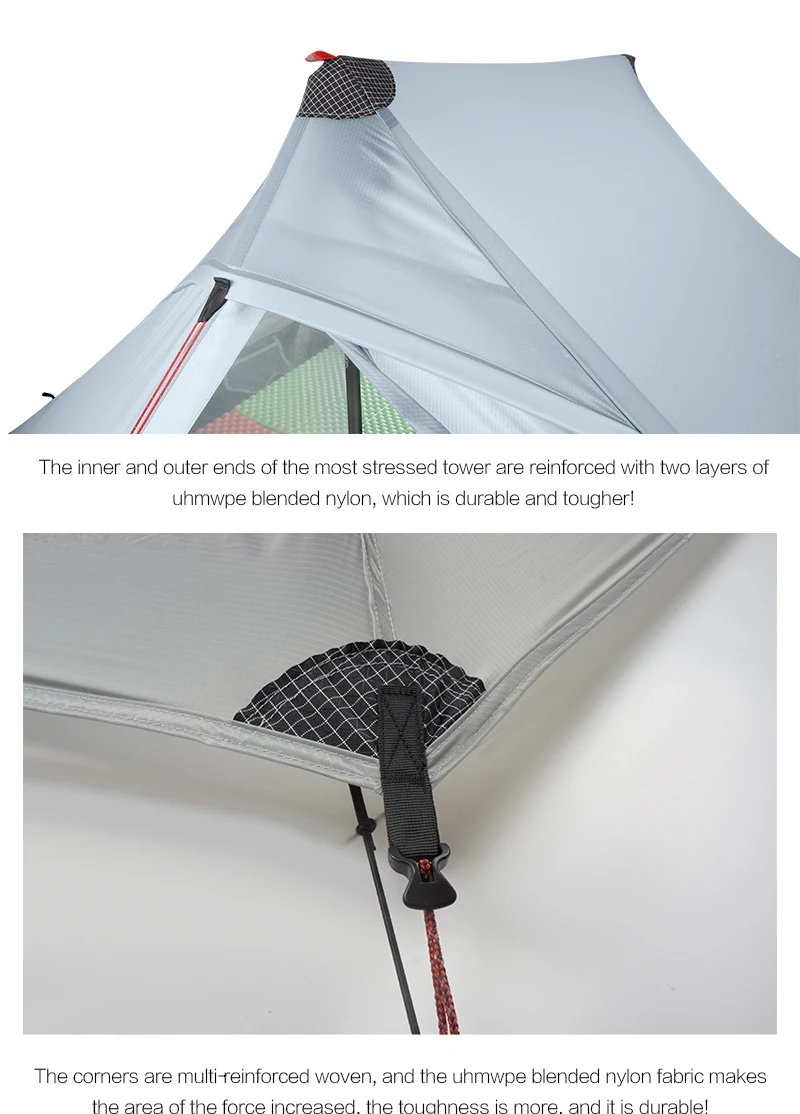 3F UL GEAR Lanshan 2pro 2026 Silpoly/Silnylon Zelt Outdoor Camping T-Reißverschluss-Tür Ultraleichtes 2-Personen-Zelt Wandern Wasserdicht Winddicht – Detail 11
