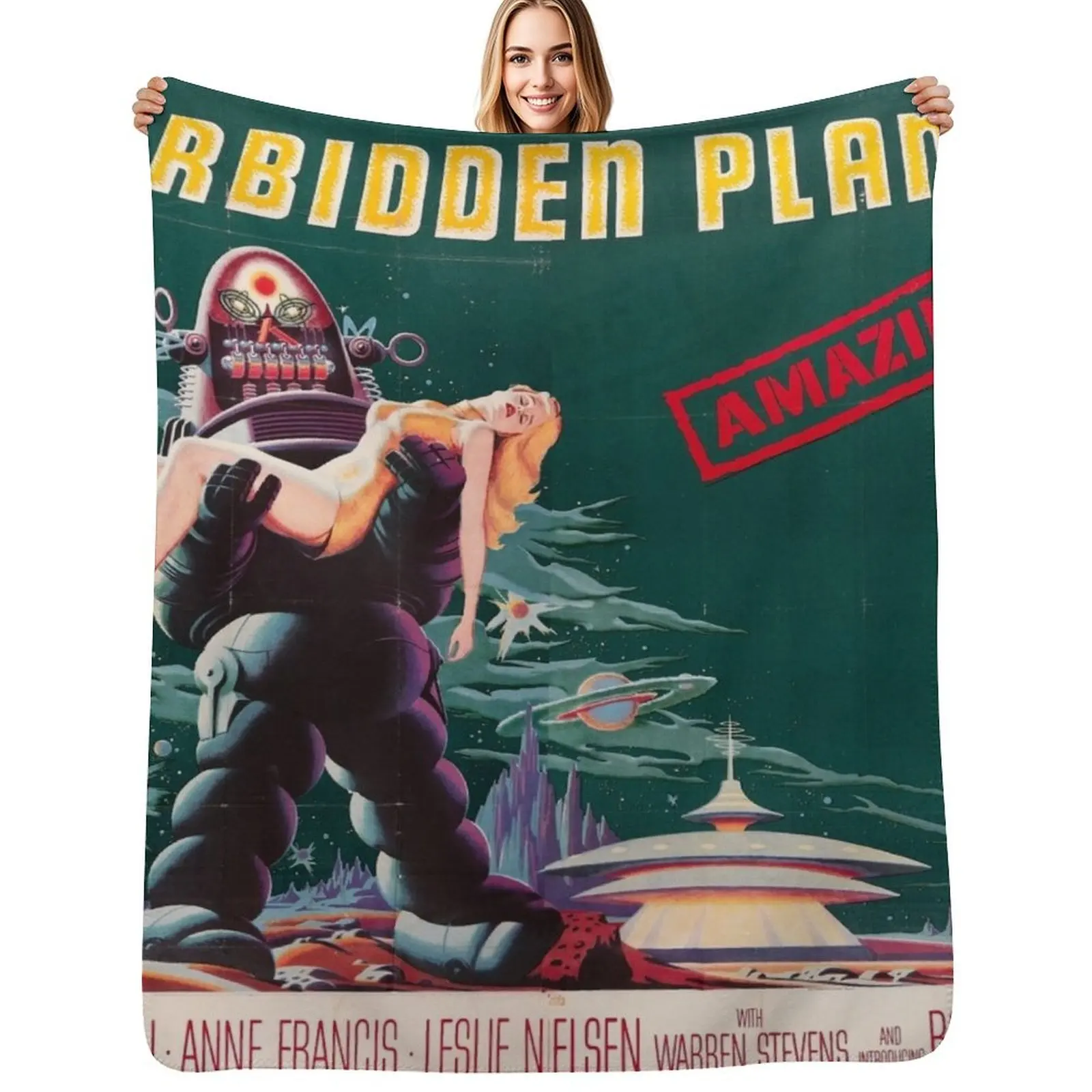 

Forbidden Planet - 1956 Vintage Movie Poster Throw Blanket Soft Sherpa Fleece Warm Blanket for Winter