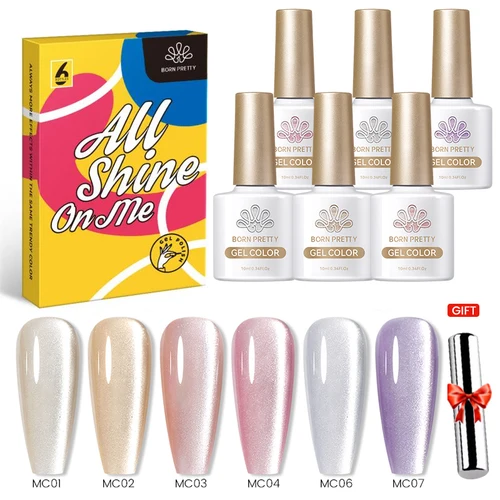 BORN PRETTY 더블 라이트 달빛 고양이 마그네틱 젤 네일 광택제 세트, 화이트 실버 라이트 네일, UV LED UV 젤 키트, 10ml