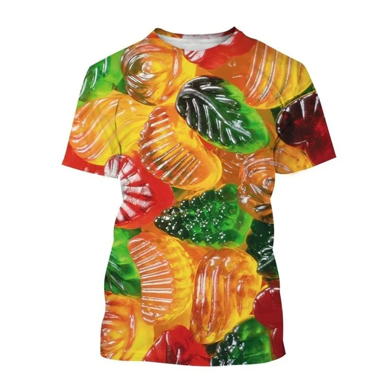 Colorful Candy 3D Printing T-Shirt For Men Women Cute Fudge Pattern Short Sleeve Tee Shirts Summer Kids Round Neck Tee Shirt