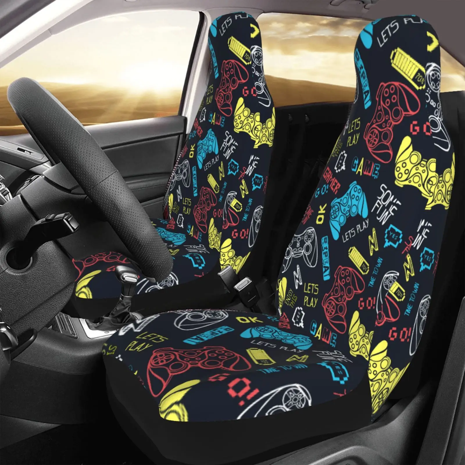 Cartoon Game Console Pattern Universal Car Seat Cover Four Seasons AUTOYOUTH Car Seat Covers Fabric Fishing