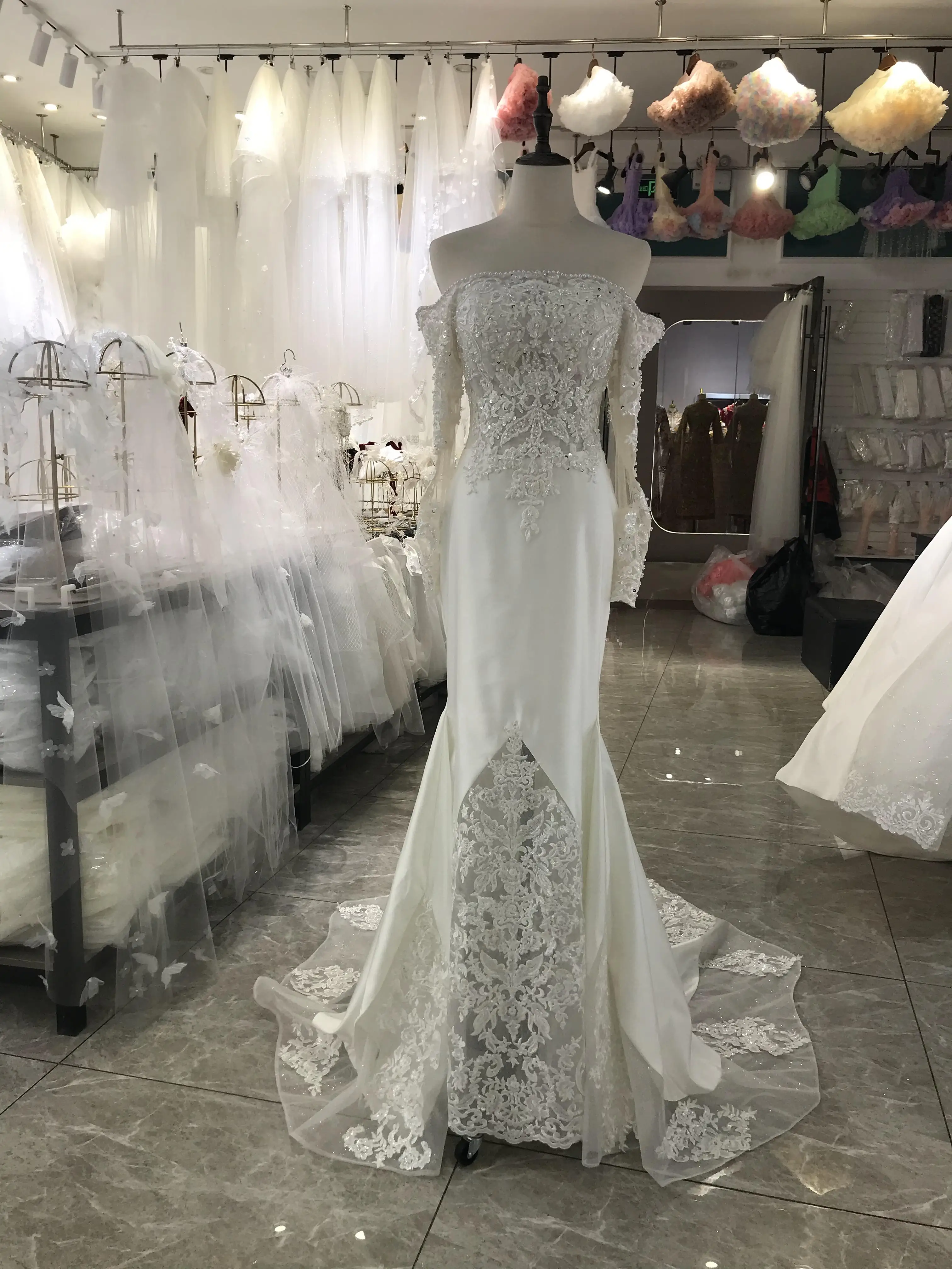 

Kisswhite Green Collection Real Photo Customized Long Sleeves Stuning Lace beads Mermaid Bridal Dresses