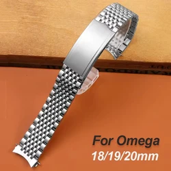 20mm 19mm 18mm Stainless Steel Watch Strap for Omega Seamaster Speedmaster Curved End Metal Strap Business Replacement Bracelet