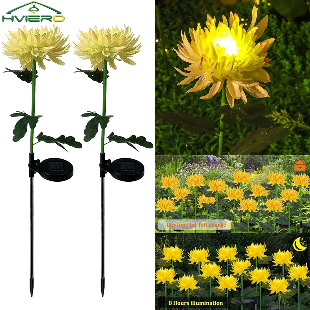 

Solar Chrysanthemum Led Artificial Simulation Flowe Garden Lamp Outdoor Home Lawn Villa Courtyard Yellow Decor Light Waterproof