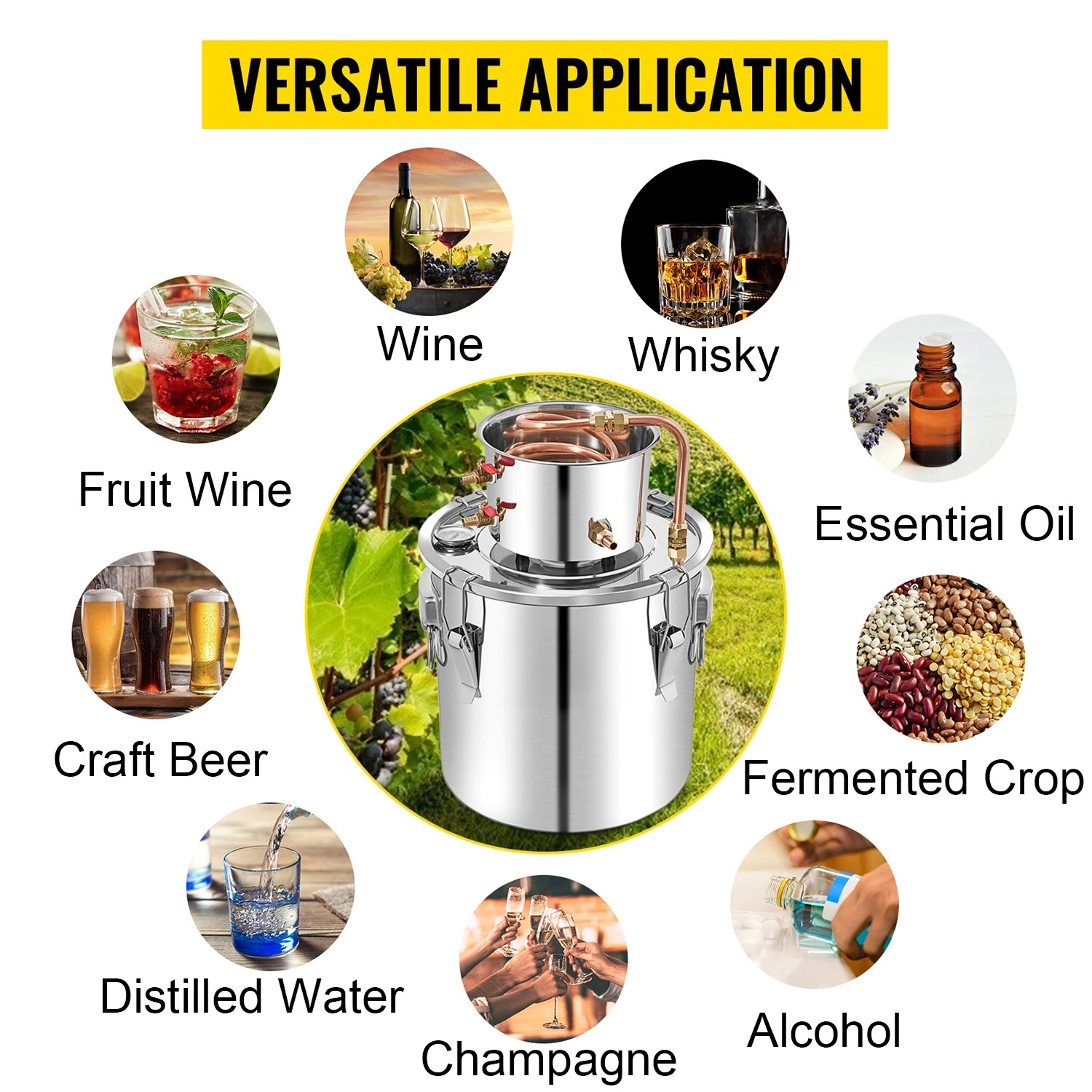 Customizable 3 5 8 13 Gal Distiller Alambic Moonshine Alcohol Still Stainless Copper DIY Home Brew Water Wine