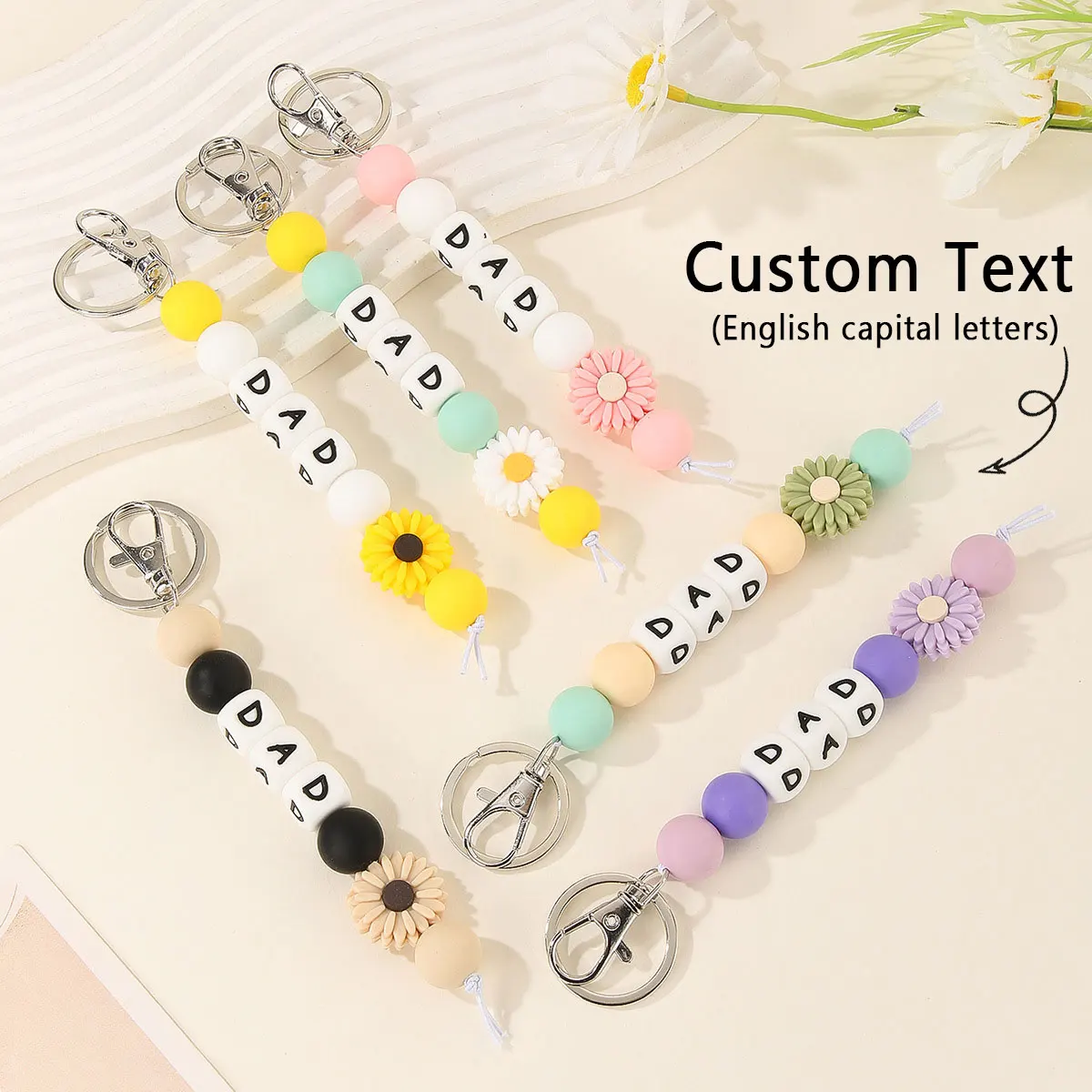 

1pc personalized colorful daisy silicone letter keychain, backpack/water cup pendant, Valentine's Day/Christmas gift