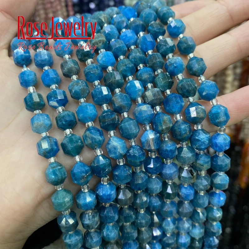 Natural Blue Apatite Faceted Stone Beads For DIY Jewelry Making Round Loose Spacer Beads Fit Diy Bracelet Charms Accessories 8mm