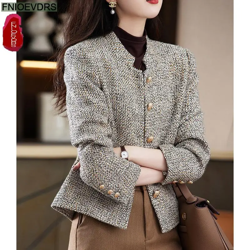 S-3XL New Year Winter Spring Outerwear Women Elegant Office Lady Casual Button Jackets Retro Vintage Short Coats