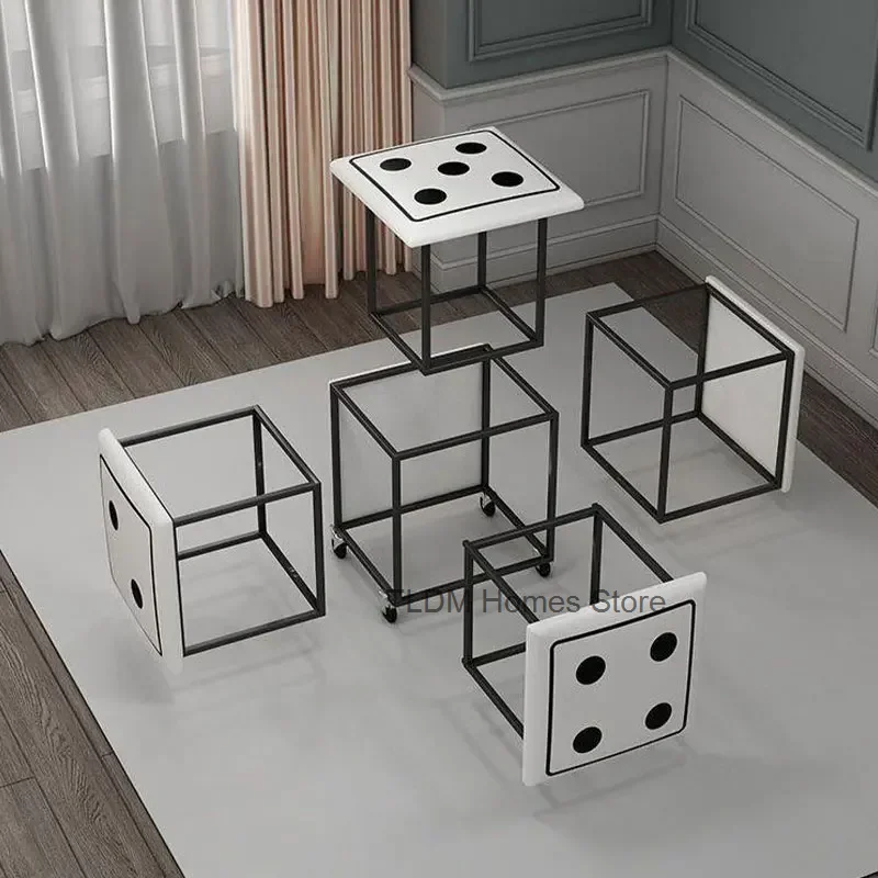 5 In 1 Combination Creative Dice Small Stool with Wheels Living Room Shoe Bench Sofa Footrest Side Table for Decorative Ottoman