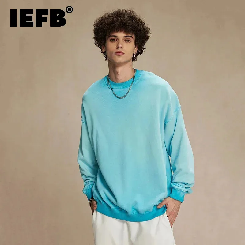 IEFB New Fashion Men's Round Collar Sweatshirt Pullover Long Sleeve Gradient Color Women Top Spring Couple Clothing 9W121