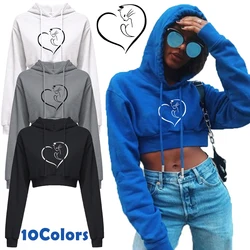 Felpa con cappuccio corta da donna felpa corta Pullover semplice con cappuccio Crop top Sexy Casual manica lunga con cappuccio