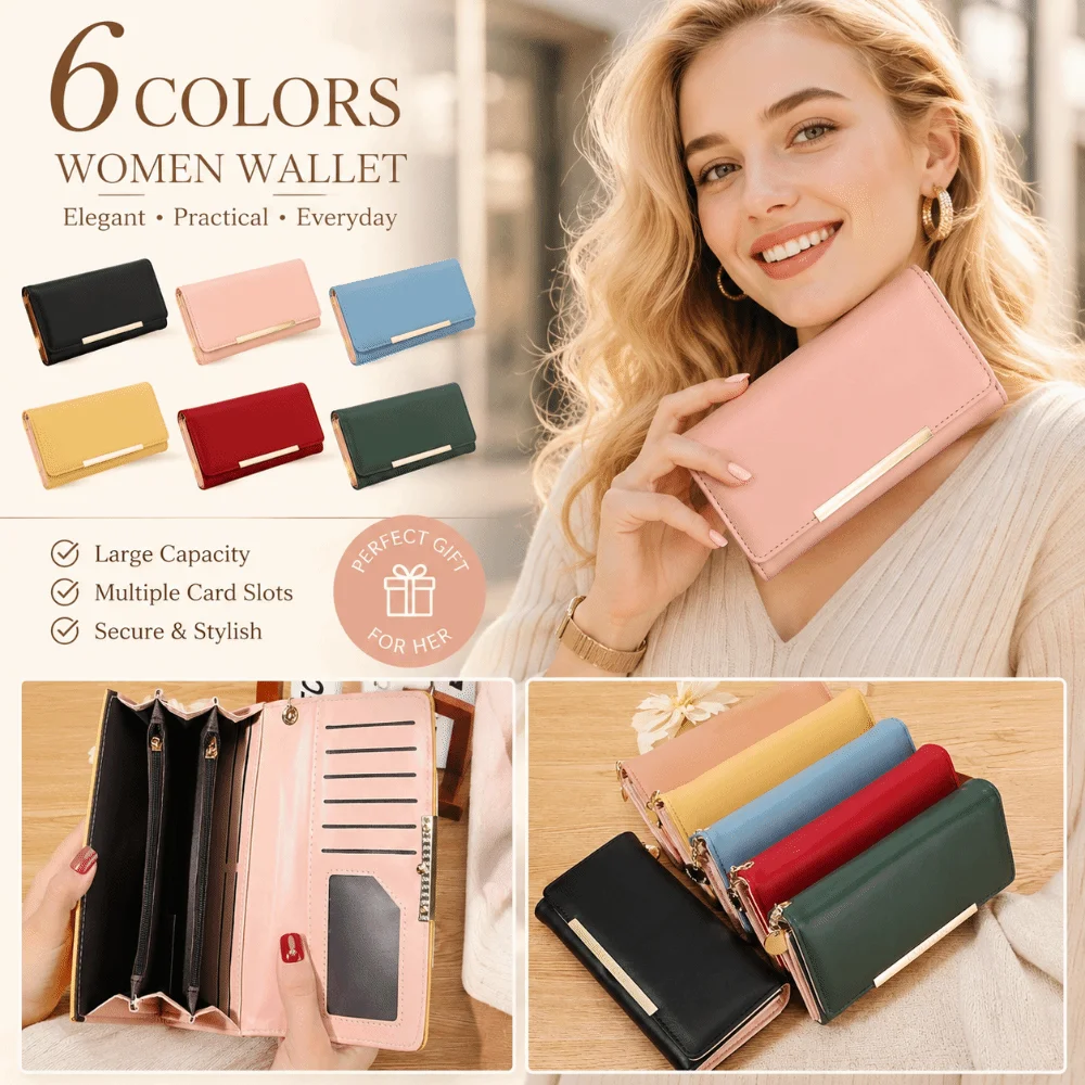 PU Leather Women Long Wallet Korean Style Folding Ladies Clutch Phone Carteiras Zipper Large Capacity Money Clip Handbag