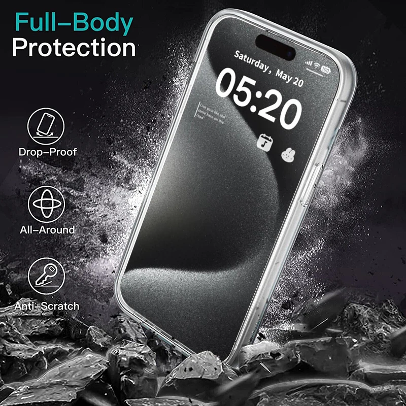 360-Ganzkörperhülle für iPhone 16, 15, 14, 13, 12, 11 Pro Max, stoßfeste, transparente, doppelseitige Hülle für iPhone X XS XR 7 8 SE 2 3 – Detail 5